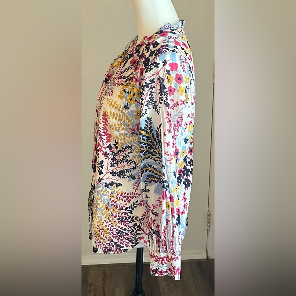 Talbots Floral Ruffle Neck‎ Blouse - Picture 3 of 7